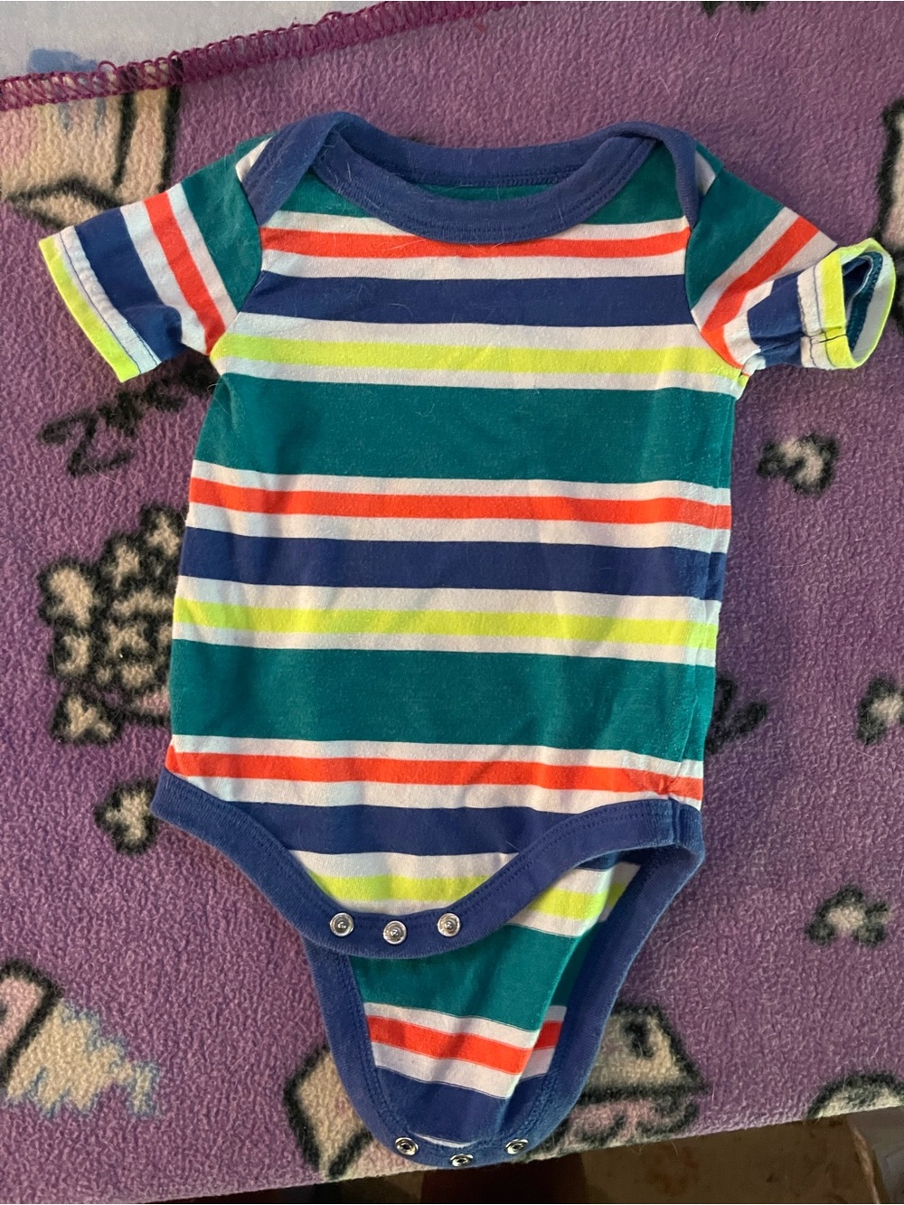 Circo Striped Short-Sleeve One-Piece in Teal, Navy, Orange & Lime